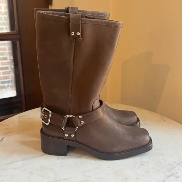 Reformation Francesca Moto Boots in Distressed Brown - Picture 3 of 7